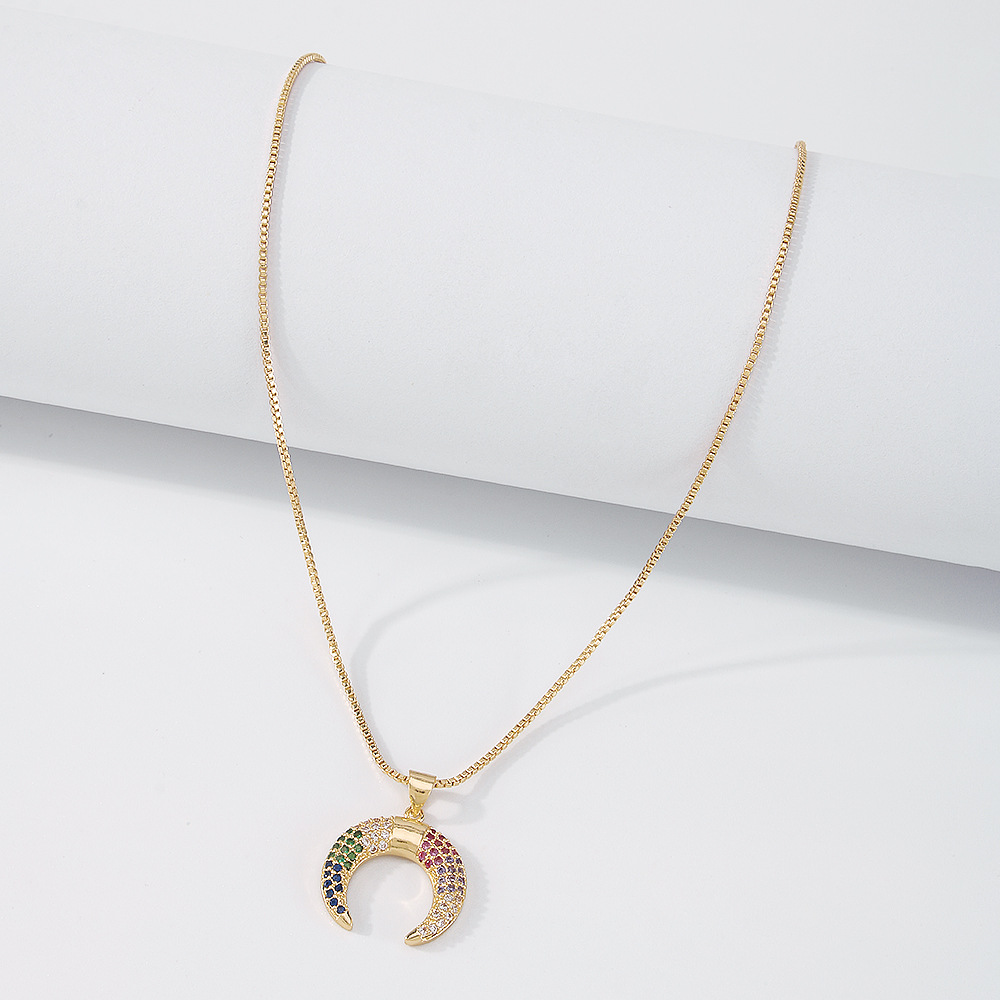 fashion star crescent square brand copper zircon necklace wholesale