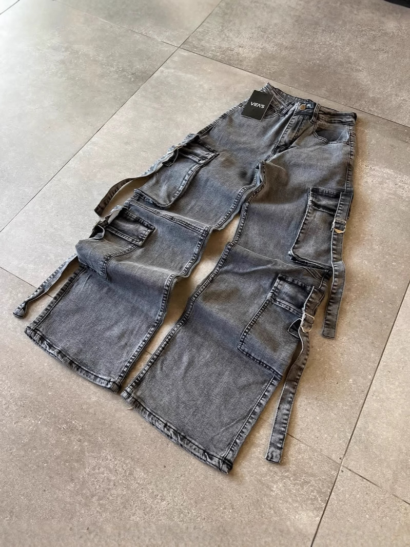 Pantalones de mezclilla para mujer, monos, pantalones de moda de piernas anchas con bolsillos múltiples, pantalones Cargo pants wholesale