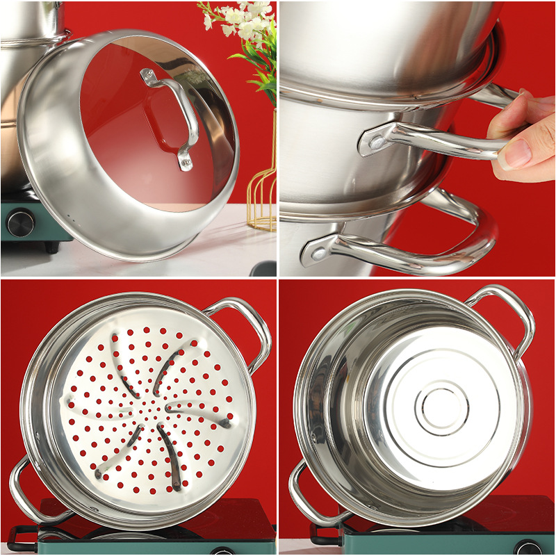Thickened Composite Steel 3-Layer Stainless Steel Steamer, 2-Tier Soup Pot, Practical Large-Capacity Cookware—Perfect Gift for Housewarmings