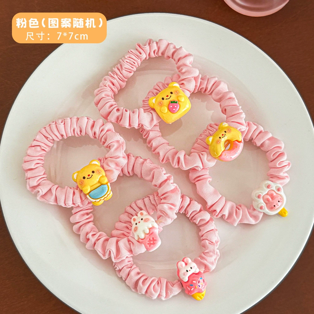 Hair Scrunchie (Cute) with Bear Charm, Soft Fabric Elastic, 7 cm Diameter