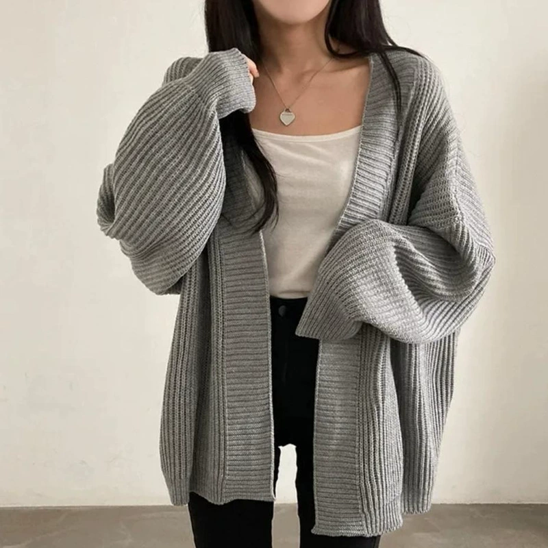 Демисезонный цветной длинный свитер для отдыха, куртка, кардиган, Oversize, средняя длина