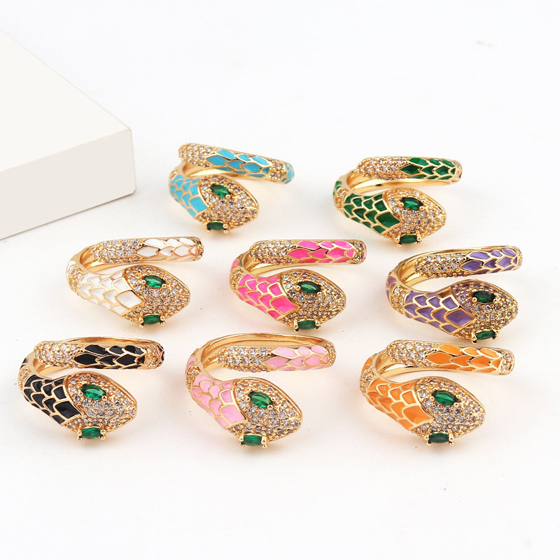 Fashion Snake Copper Open Ring Plating Zircon Copper Rings