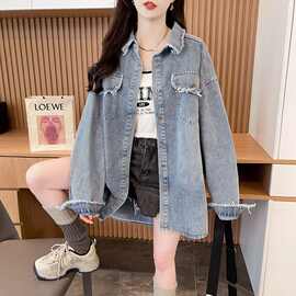 复古港味毛边牛仔衬衫女春季2025新款宽松炸街休闲设计感外套上衣