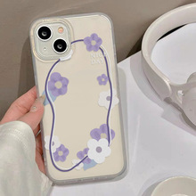适用iPhone16ProMax小清新紫色花藤苹果14磨砂手机壳12/13防摔11