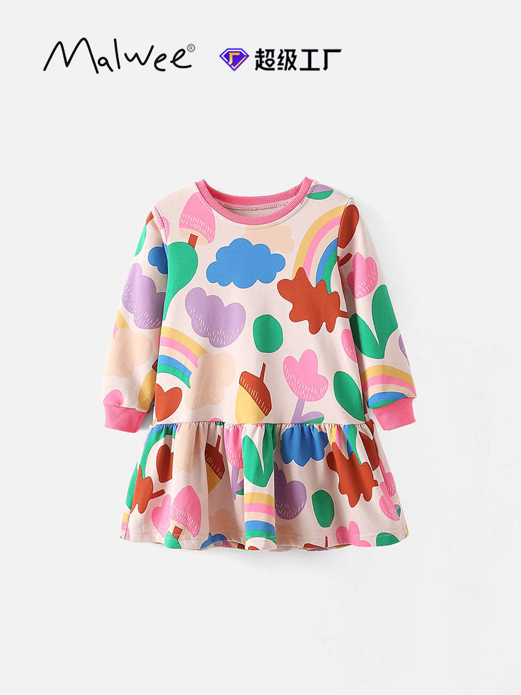 Cross-border malwee niñas suéter vestido otoño y invierno nuevo estilo europeo y americano niño de cuello redondo vestido de princesa de manga larga