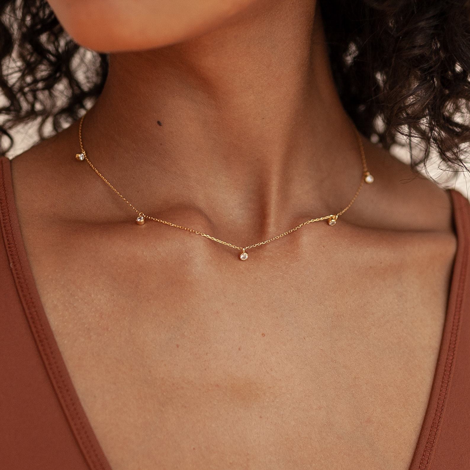 Copper Pendant Material Zircon Inlay Material Wholesale Simple Style Round 201 Stainless Steel Glass Copper Plating Inlay Zircon Necklace