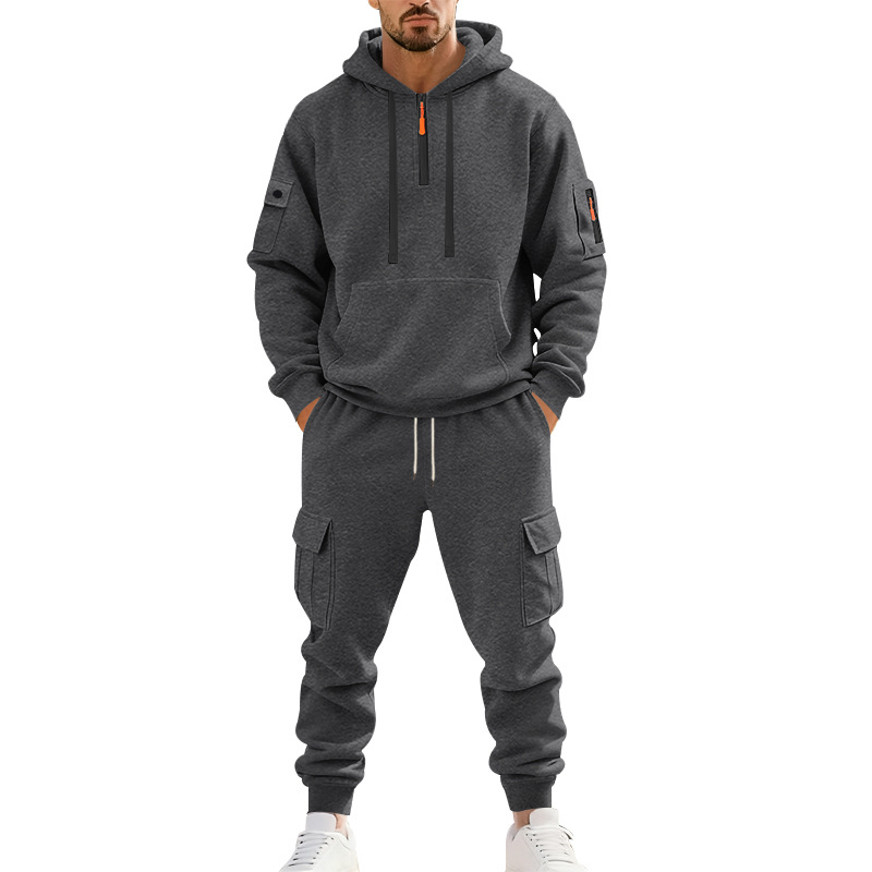 American Autumn And Winter Heavy Loose Men's Tooling Outdoor Commuting Casual Fleece Warm Sweater Tooling Sweatpants Set_viptrois.com