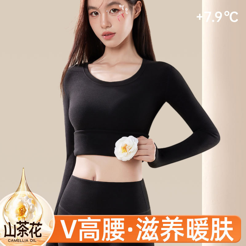 Autumn and Winter Thermal Underwear Women's Set with Fleece Thickened Skin-Warming Tops and Bottoms Couple Base Layer Inner Wear