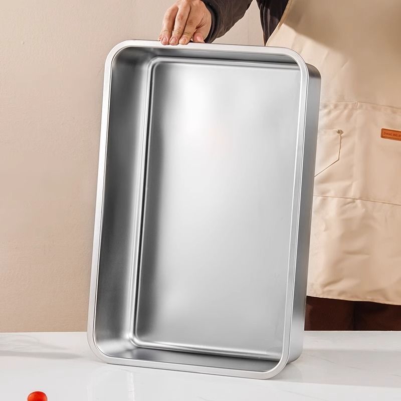 Acero inoxidable fondo plano cuenca cuadrada bandeja profunda rectangular comedor comercial cuenca de verduras con cubierta cuenca de buffet