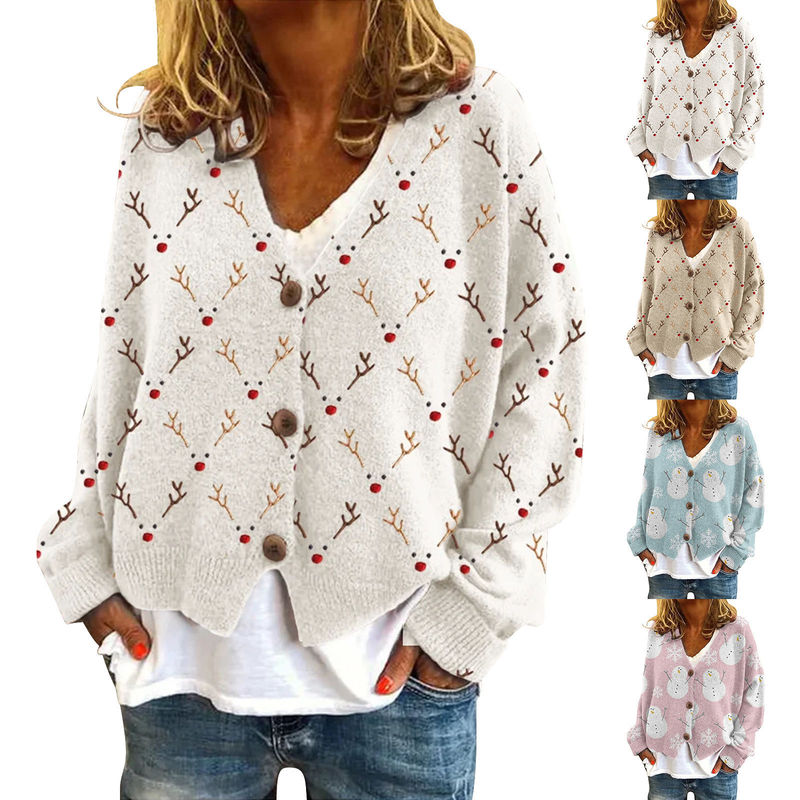 Foreign Trade Cross-border Amazon Foreign Trade New Christmas Abstract Printing Casual Cloak Coat Cardigan Sweater