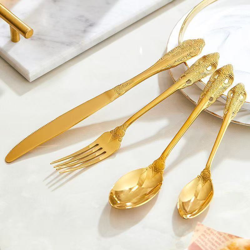 French Royal High-End Tableware Stainless Steel Spoon Steak Knife Fork Knife Fork Spoon Set Factory-Produced and Sold