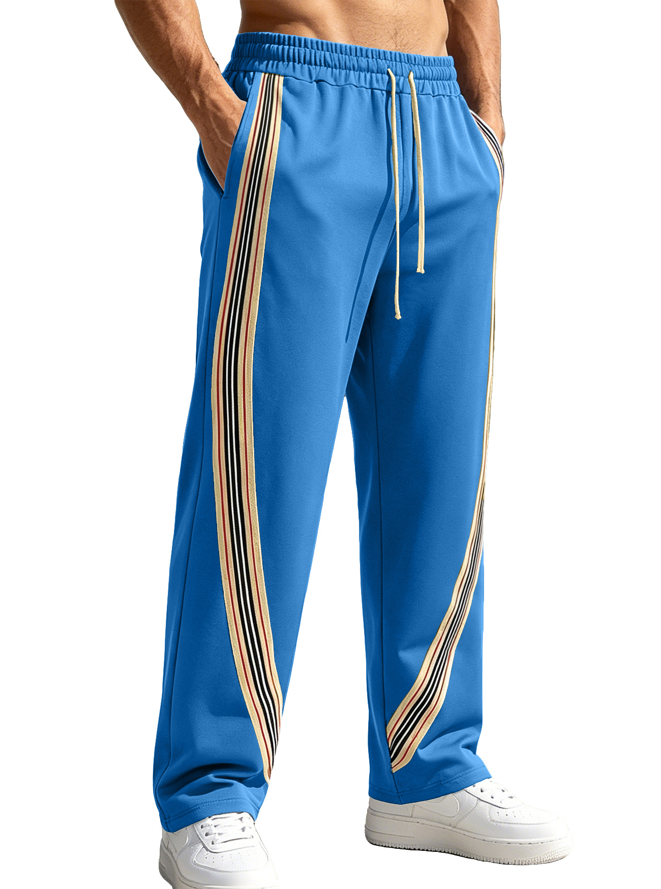 Amazon primavera y verano hombre estilo americano de diseño de rayas transfronterizas empalmado suelto al aire libre ocio pantalones de comercio exterior largos