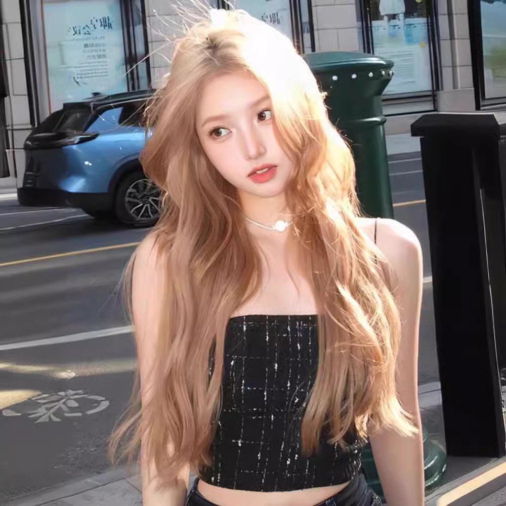 Peruca de cabello largo rubio blanco gran onda diario de mujer extraña simulación de cabello rizado largo cabello rizado cubierta de cabeza completa