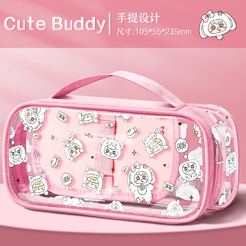 Nueva bolsa de lápices de gato de manzana de perro garabateado, linda impresión de mascotas, forro grueso de gran capacidad, papelería de fiesta de estudiantes al por mayor