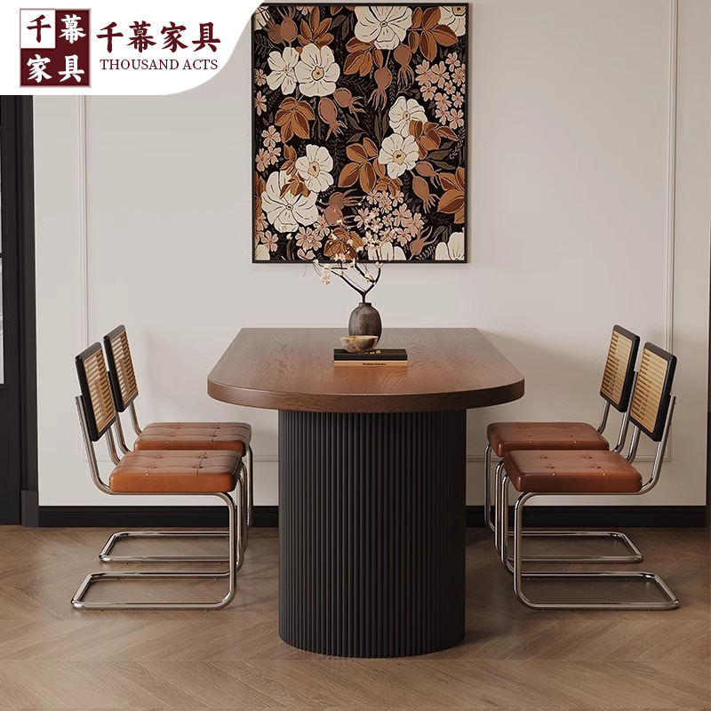 Qianmu 中古無垢材ダイニングテーブル 小型家庭用半楕円形ダイニングテーブル フレンチレトロアイランドテーブル 壁掛けダイニングテーブルと椅子の組み合わせ|undefined