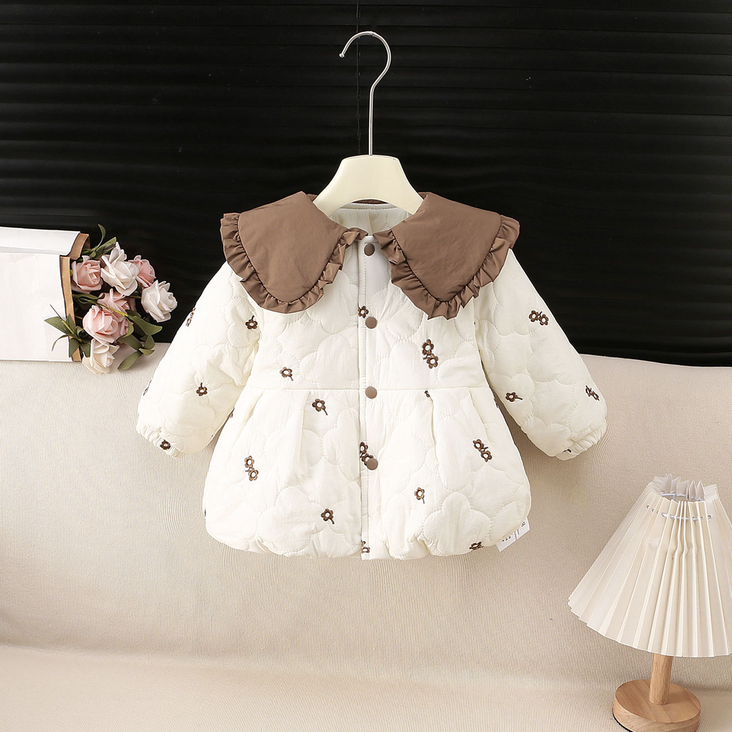 女童棉服外套秋季外穿翻领前开棉袄宝宝衣服秋冬加绒保暖外出服