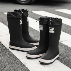 Cross-border exclusive tall rain boots, men's fashionable couple's waterproof drawstring rain boots for men, non-slip and wear-resistant fishing wading shoes