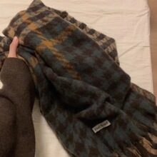 冬季撞色格纹围脖情侣格子披肩百搭气质保暖千鸟格围巾女百搭韩系