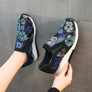 Large size foreign trade round head a pedal flower sequins fashion shoes women 2024 summer new platform cake bottom wholesale