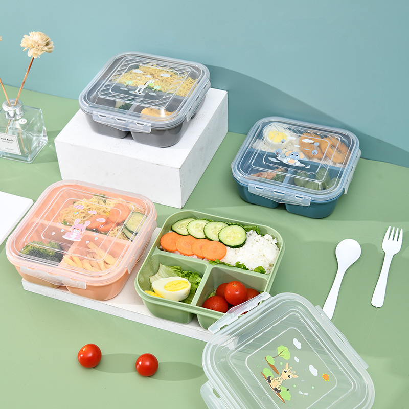 包邮塑料分格饭盒大容量学生上班族可微波炉加热便当盒带餐具餐具