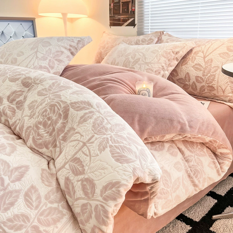 Категория A Молочный бархат набор из четырех частей зимний резной бархат коралловый бархат плюс бархат теплый толстый стеганый простыни набор из трех частей
