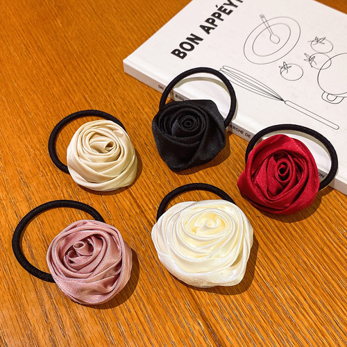 Romantic Date ~ Satin Rose Headband Hair Accessory High Elasticity Hair Tie for Women