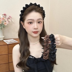 法式木耳褶皱高颅顶发箍女2025新款化妆洗脸头箍防滑带齿发卡头饰