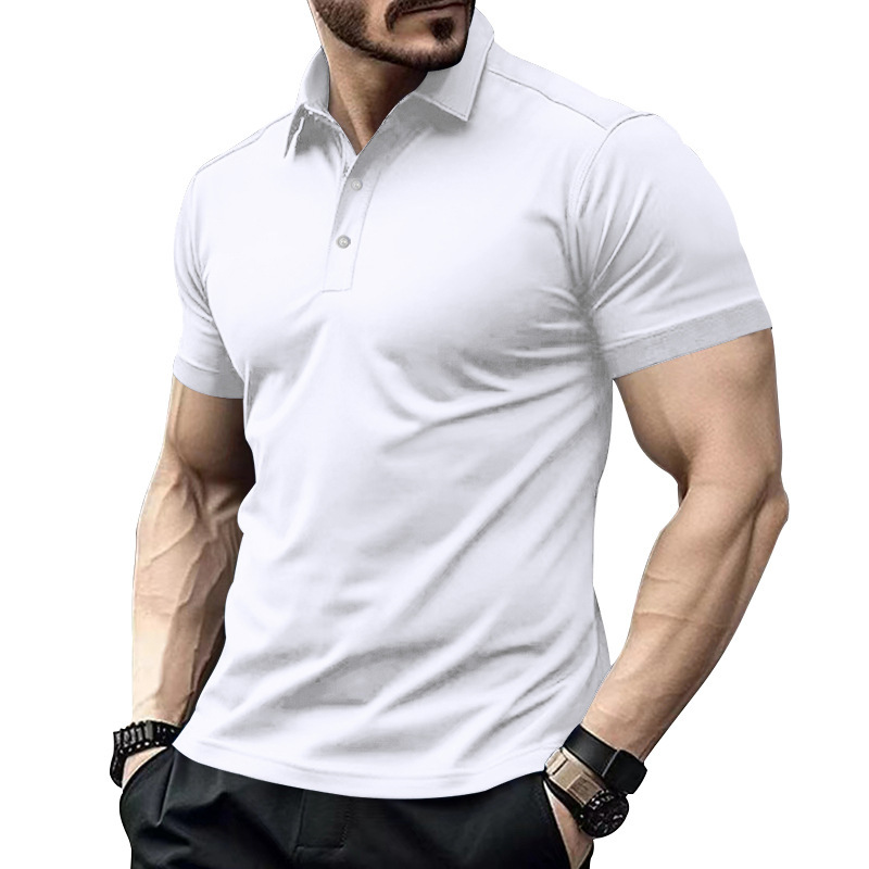 Men's Polo Shirt Summer Casual Lapel Button Solid Colour Polo_voghion.com