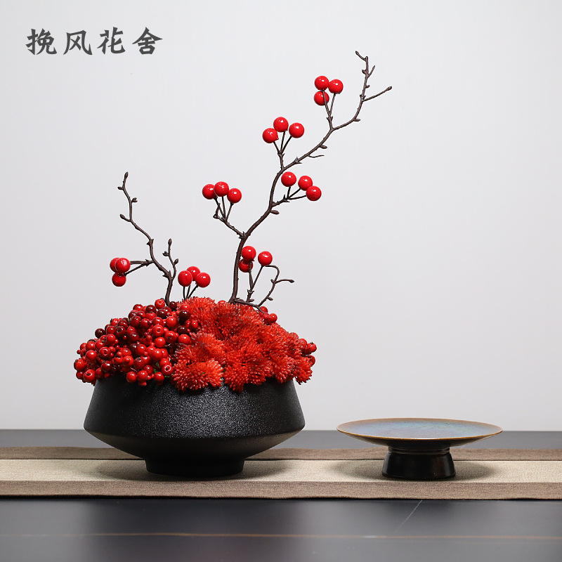 圣诞桌花红色仿真花酒店餐厅餐桌花样板间售楼处花艺摆件圆桌摆花