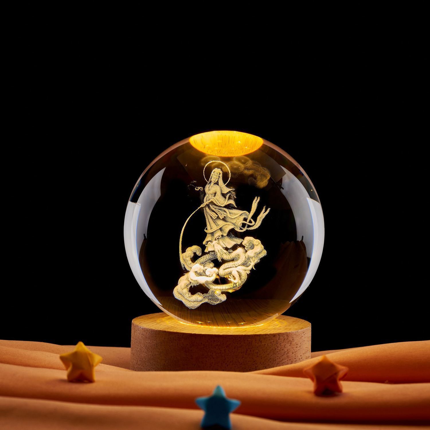 Lámpara de noche de bolas de cristal de loto Zen creativo chino decoración de escritorio decoración del gabinete de entrada decoración del dormitorio regalo