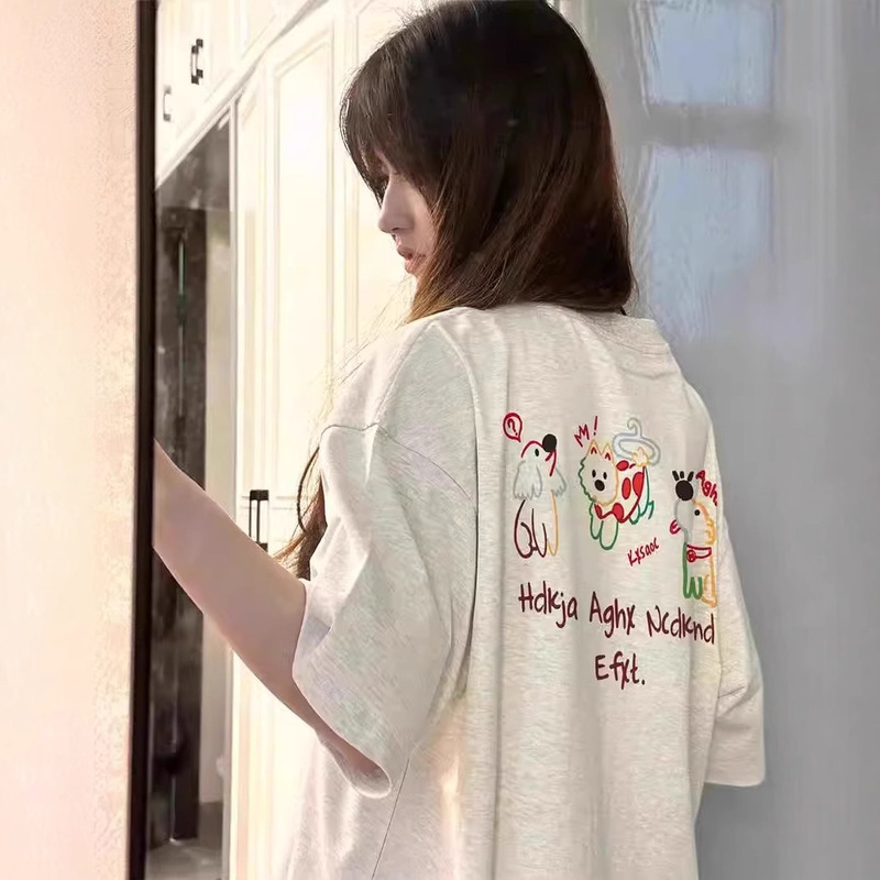 Heavy Short-sleeved T-shirt Women's 2025 New Summer Pure Cotton Shoulder Design Niche American Loose Half-sleeved Top