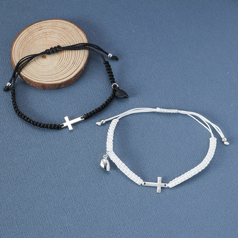 Cross-Border Nueva Cruz pulsera tejida blanco y negro traje par de pulsera magnética de amor en blanco y negro