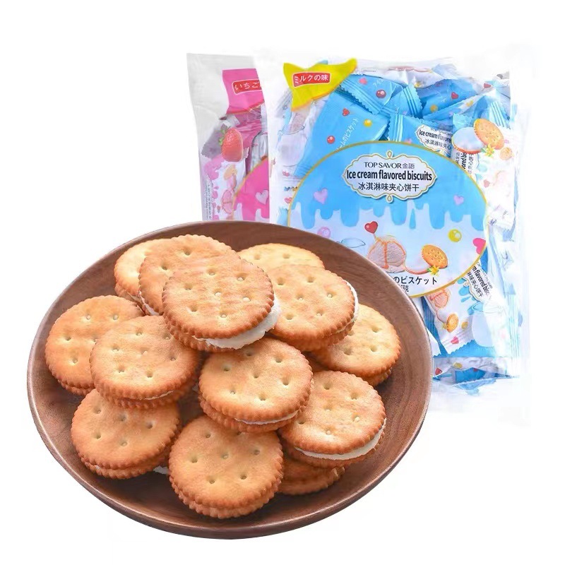 金語冰淇淋味夾心餅乾368g袋裝檸檬味草莓味辦公室抗餓休閒小零食