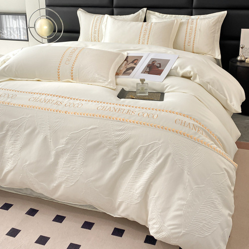 New summer water-washed ice silk four-piece set summer ice silk light luxury style naked sleep bed sheet pillowcase bed cover dormitory 