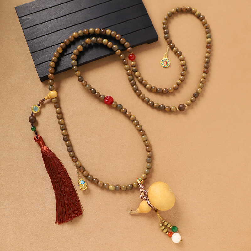 New Chinese Style Gourd Crossbody Chain Green Sandalwood Beaded Long Necklace Chinese Style Mobile Phone Hanging Chain Women's Back Chain New Chinese Style Gourd Crossbody Chain Green Sandalwood Beaded Long Necklace Chinese Style Mobile Phone Hanging Chain Women's Back Chain