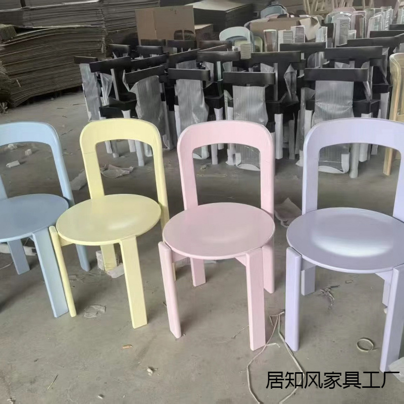 北欧简约实木中古餐椅家用咖啡客厅靠背彩色rey餐椅奶茶店椅子|undefined
