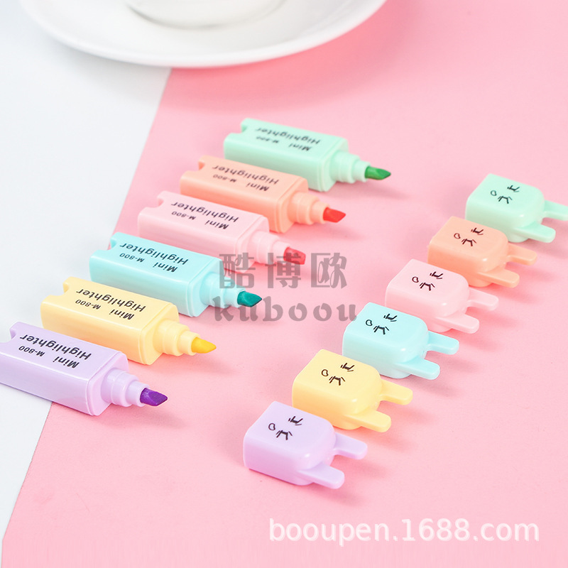 Creative Cartoon Mini Rabbit Ears Highlighter Macaron 6 Colors Graffiti Key Marking Line Office Marker Pen