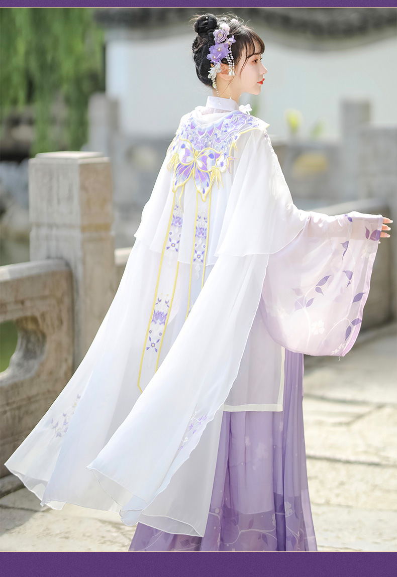 原创汉服女明制轻薄对襟立领长袄齐腰襦裙云肩披风绣花斗篷春夏款-阿里巴巴
