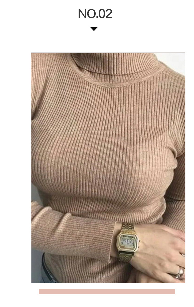 Women's High Collar Knitted Pullover Long Sleeve Sweater Top_voghion.com