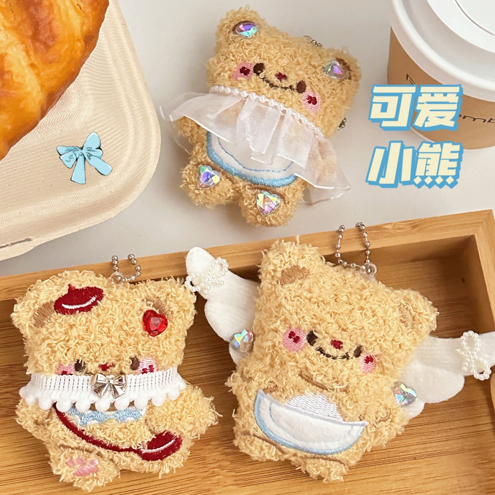 Angel adorable oso muñeca colgante bolso llavero colgante universal corazón de niña dulce muñeca colgante