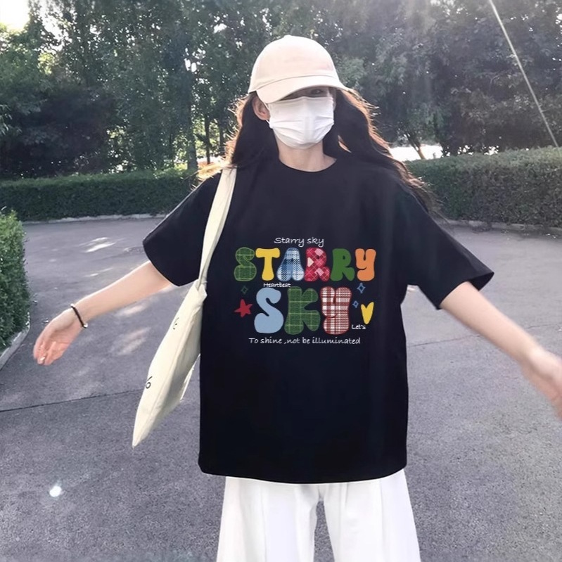 纯棉短袖t恤女 夏季2025新款黑色宽松显瘦半袖内搭打底衫体恤上衣|undefined