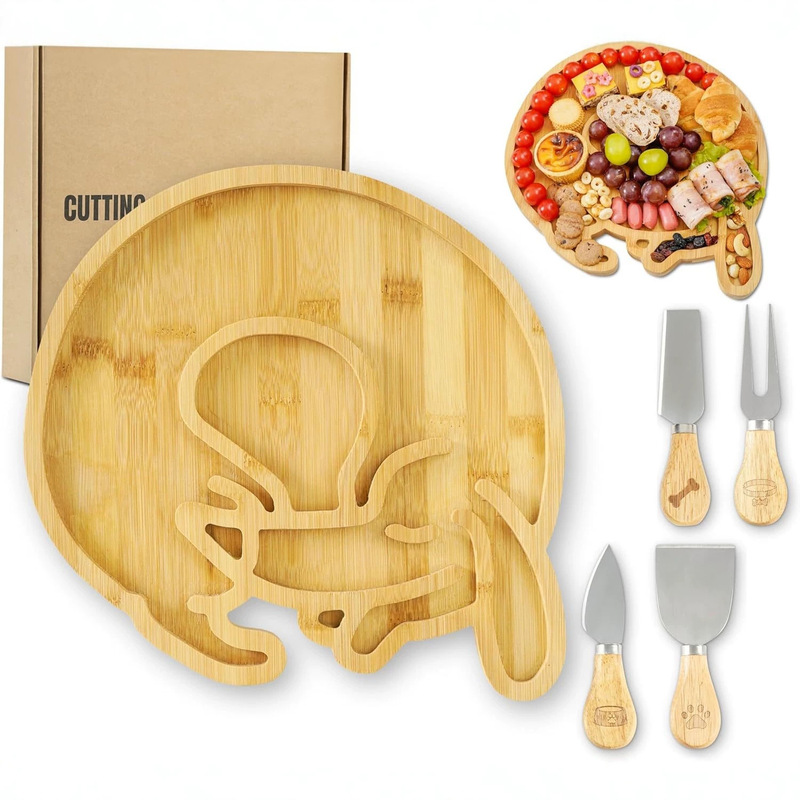 Bamboo Tray Cheese Plate Cartoon Animal Snack Plate Children's Fruit Platter Wooden Christmas Kitten Dinner Plate