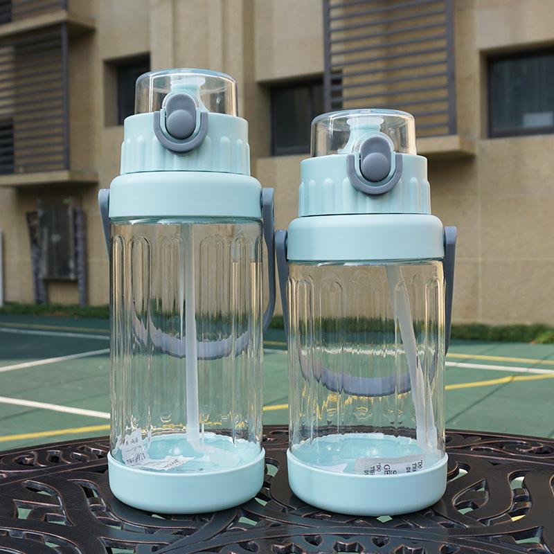 Simple gran capacidad de plástico transparente paja taza de agua estudiantes masculinos y femeninos portátil deportes taza de espacio portátil hervidor de agua 2L