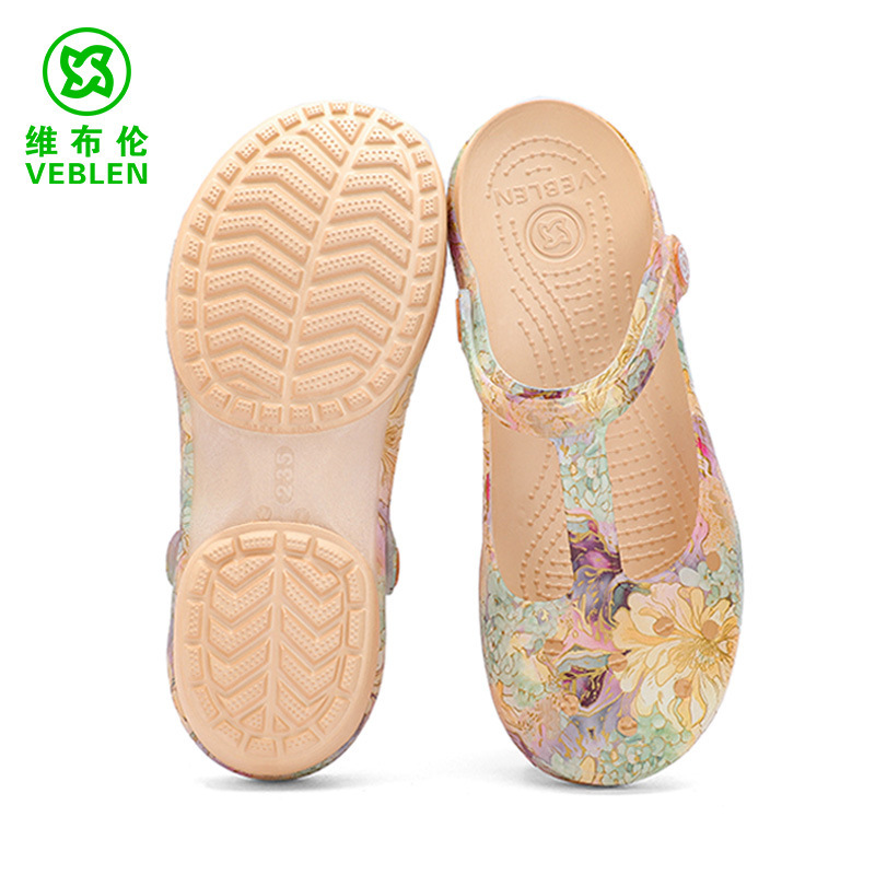 Veblen Clogs Women's Mary Jane Sandals Summer Outer Wear Baotou Slippers Middle-Aged and Elderly Mothers Beach Shoes Thickened