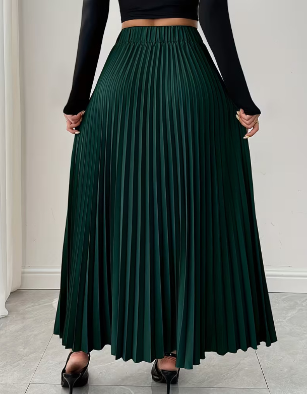 Vêtements pour femmes - Nouvelle jupe midi plissée polyvalente - Taille haute - Coupe trapèze_voghion.com