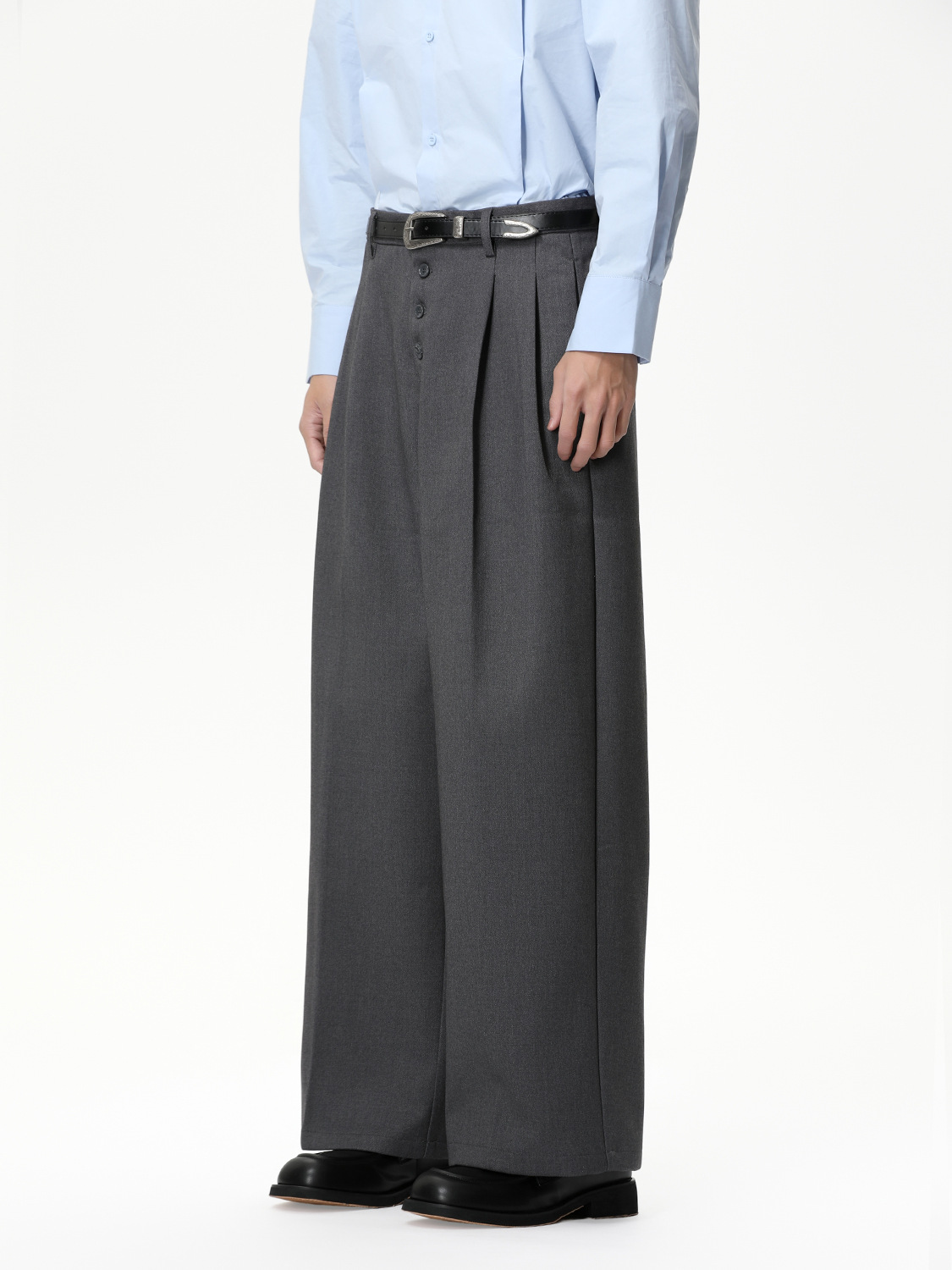 MTLCLOTHES Hombres| Vintage Qianfeng de alto nivel con diseño de botones múltiples, pantalones casuales de piernas anchas, moda