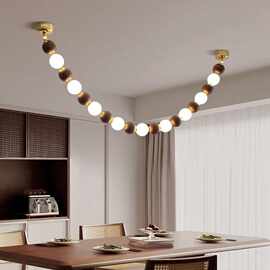 法式中古餐厅灯导台吊灯胡桃木设计师佛珠超长条项链灯魔豆吧台灯