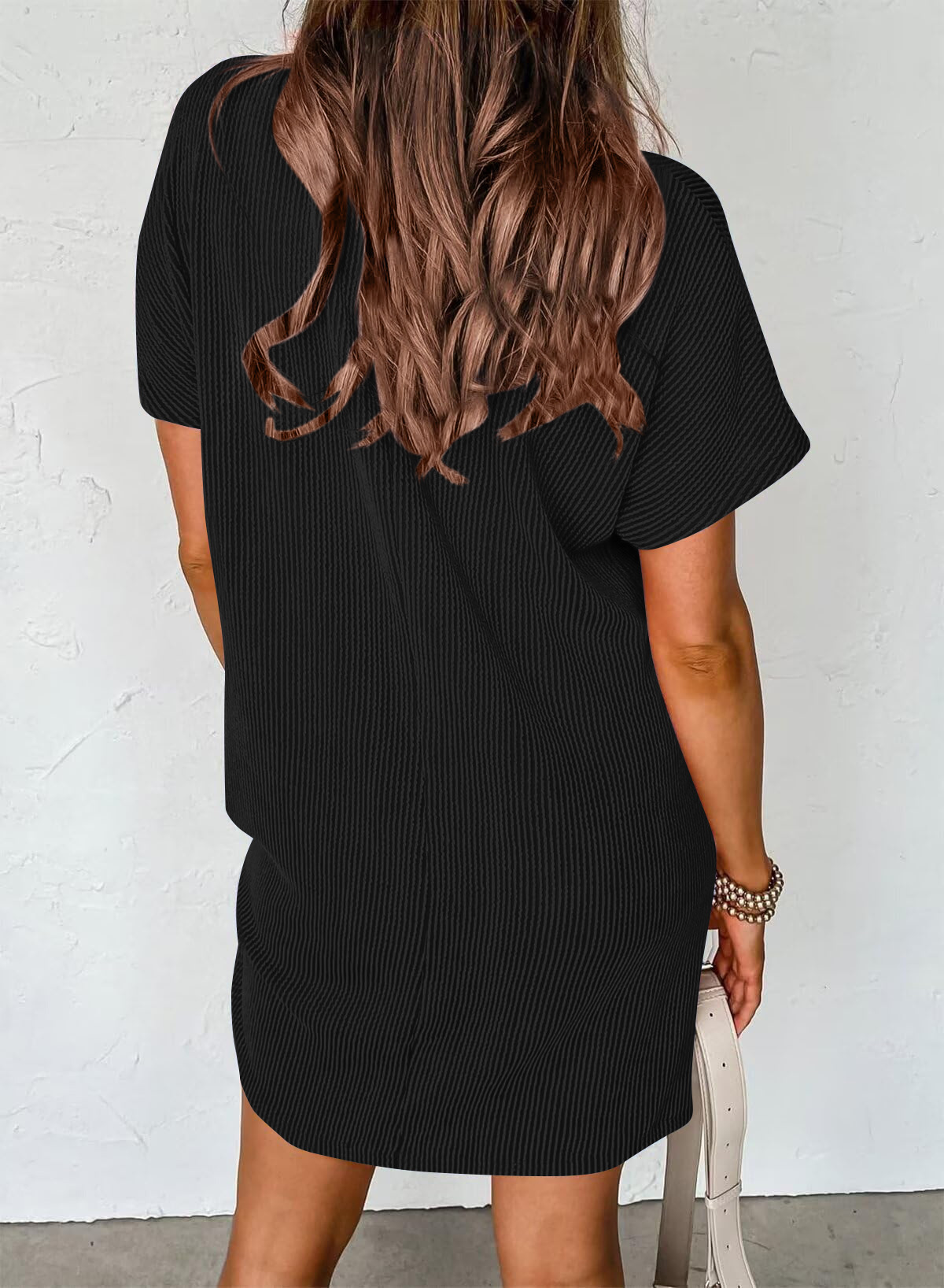 Women Summer Casual Contrast Color Wavy Stripes Short Sleeve Pocket Dress 7 Women Summer Casual Contrast Color Wavy Stripes Short Sleeve Pocket Dress