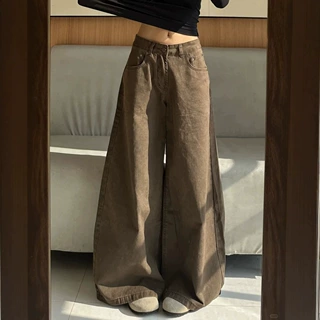 咖色大阔腿牛仔裤女秋季新款高腰遮肉宽松显瘦垂感牛仔阔腿裤女