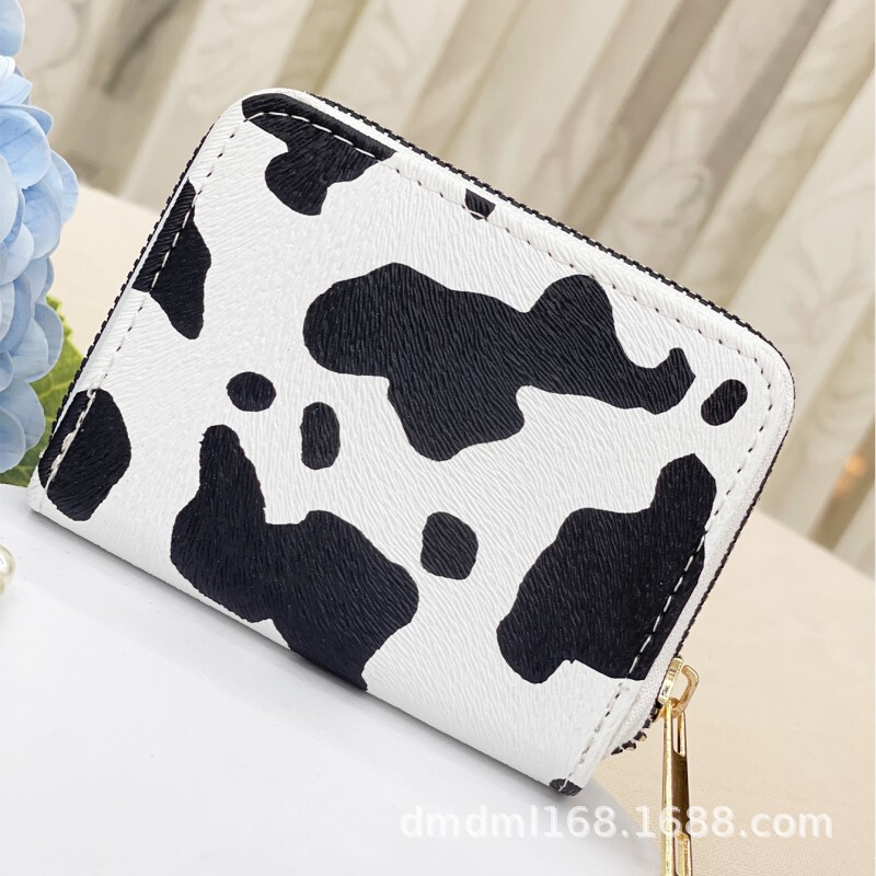 Cross-Border Cow Print Small Wallet Card Holder Key Pouch Coin Purse Zipper Pouch Pu Wallet Storage Short Card Holder